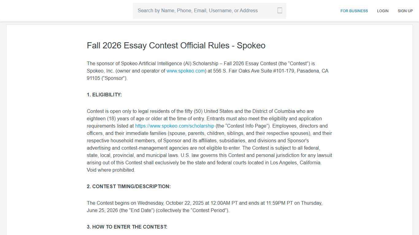 Fall 2026 Essay Contest Official Rules - Spokeo